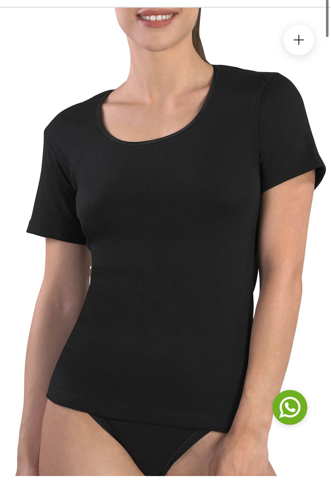MAGLIA MEZZA MANICA DONNA GIROCOLLO BORDO RASO 100% COTONE CALDO INTERLOCK 292 op-11