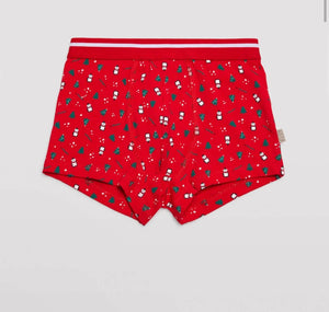 Boxer per bambini in cotone naturale rosso con motivo natalizio 184234