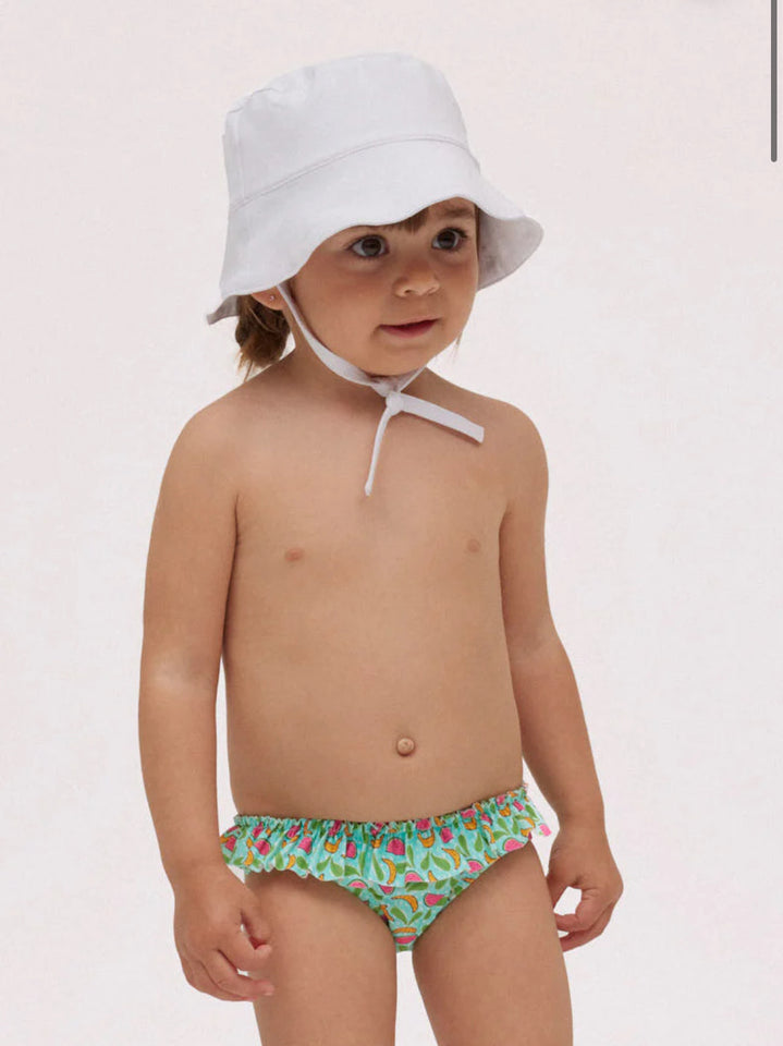 Cappello da spiaggia per bebè in cotone bianco con tesa dritta 97557 97554 97551