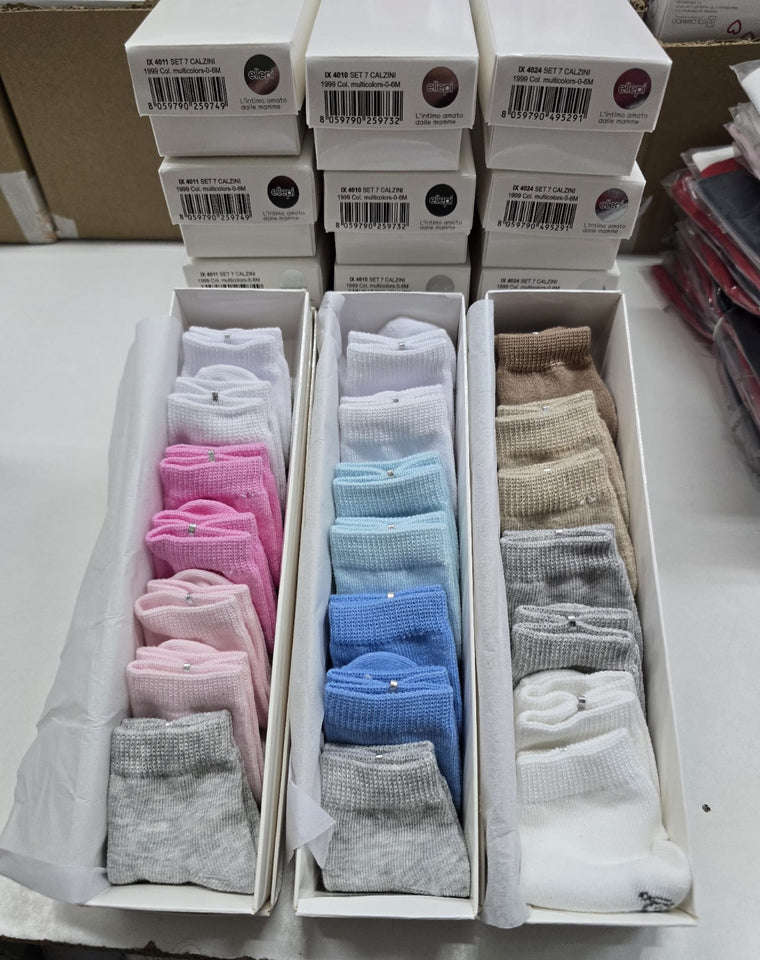Set 7 Paia Calzini Neonato Ellepi – Cotone Morbido Colori Rosa, Blu, Beige