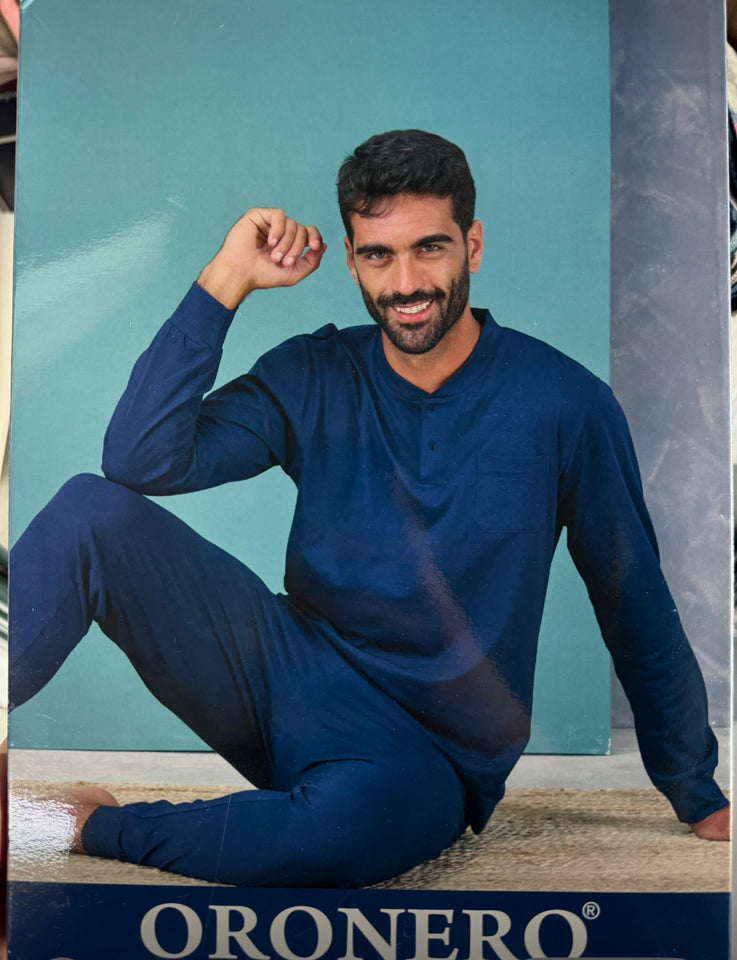 Pigiama oronero uomo tutto blu cotone 100%