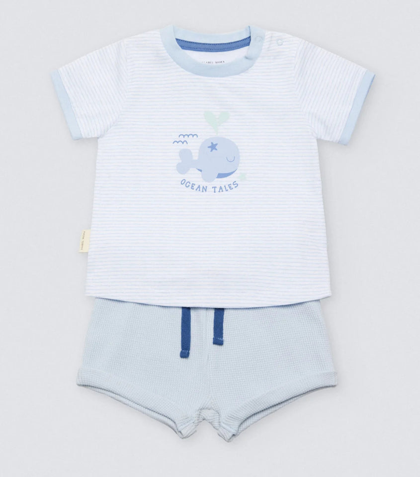 Set neonato maglietta a maniche corte e pantaloncini Ocean Tales blu 25568 25627 25628
