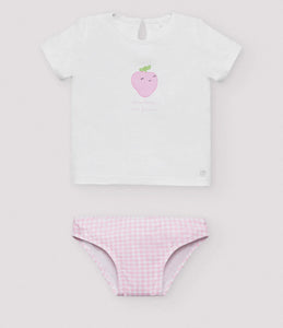 Set costume da bagno e maglietta a quadretti rosa baby 97079 97062 97088