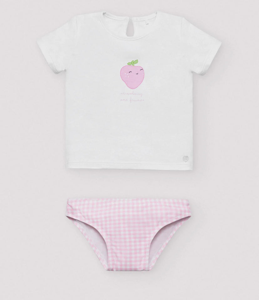 Set costume da bagno e maglietta a quadretti rosa baby 97079 97062 97088