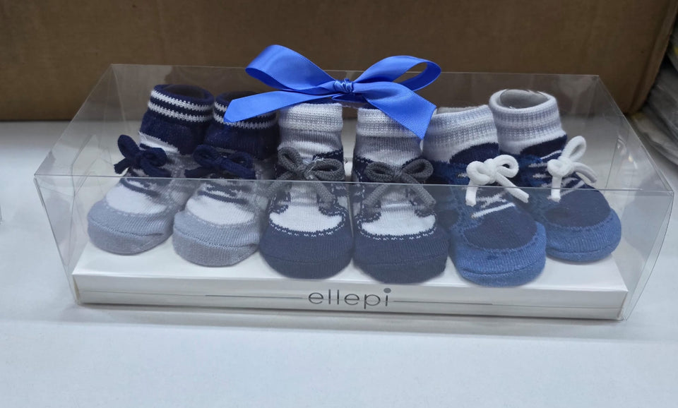 Set 3 Paia Calzini Neonato Ellepi – Cotone Morbido, Colori Rosa, Blu e Ricamato