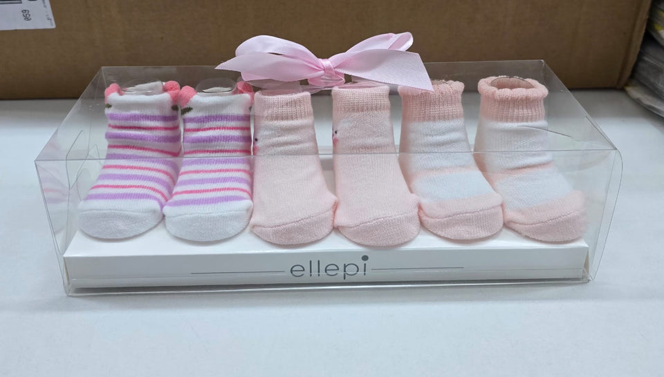 Set 3 Paia Calzini Neonato Ellepi – Cotone Morbido, Colori Rosa, Blu e Ricamato