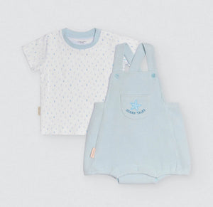 Completo t-shirt blu a maniche corte e salopette Ocean Tales per neonato 25667