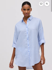 Maglia extra lunga a righe blu con texture 86122