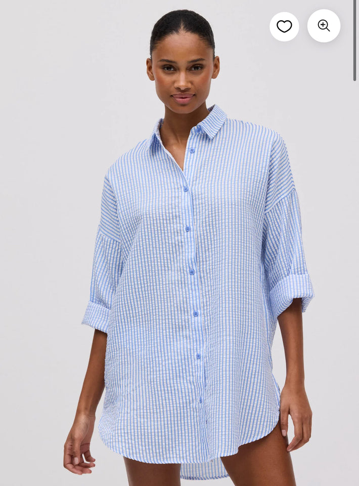 Maglia extra lunga a righe blu con texture 86122
